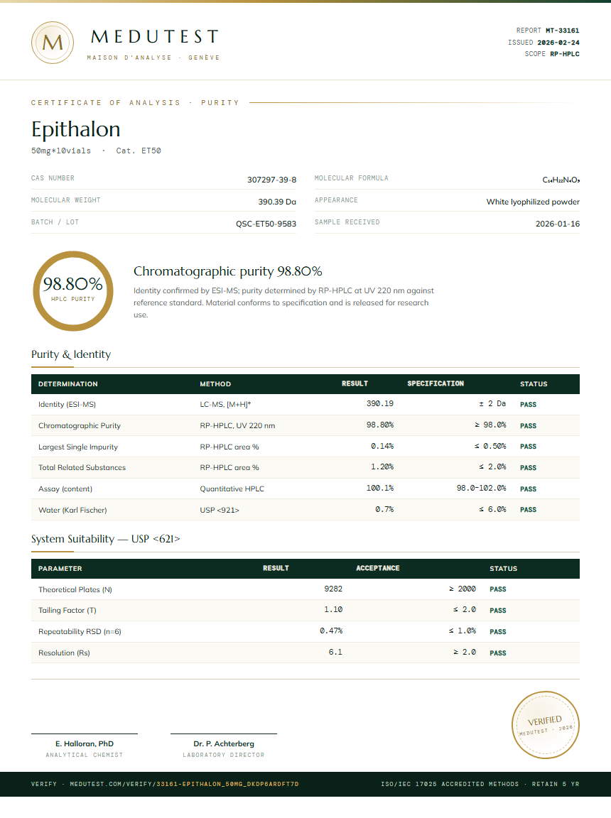 Epithalon Purity Test Report by Medutest