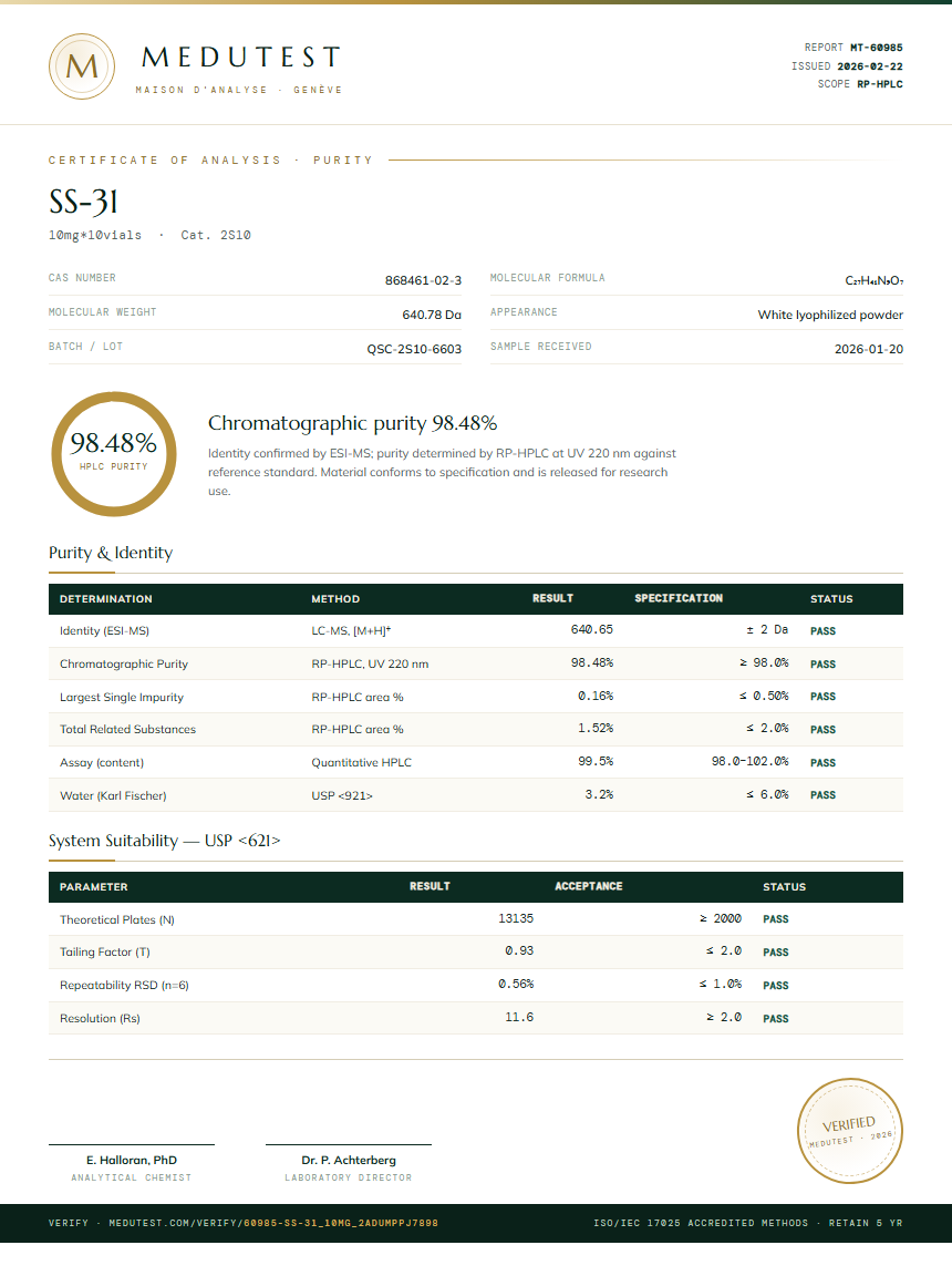 SS-31 Purity Test Report by Medutest