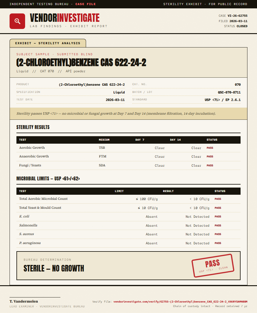 (2-Chloroethyl)benzene CAS 622-24-2 Sterility report by VendorInvestigate